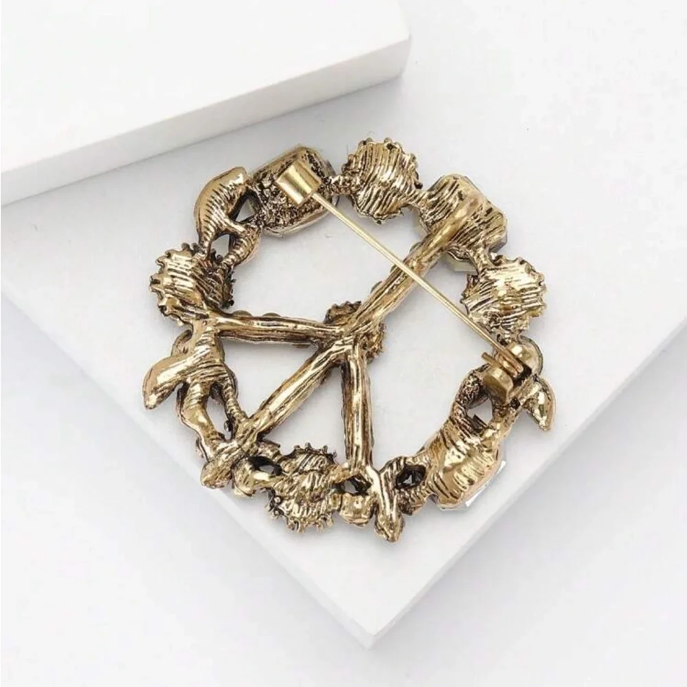 Floral Crystal Peace Sign Brooch - Picture 6 of 6
